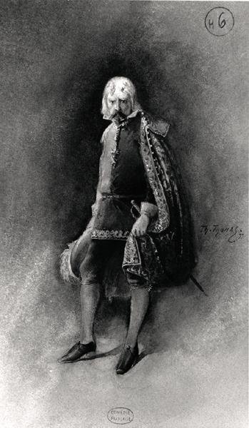 Puku Victor Hugon (1802-85) Ruy Blasiin (1838), herätys Comedie Francaisessa vuonna 1879 (akvarelli paperille) (m/v kuva) tekijältä Th. Thomas