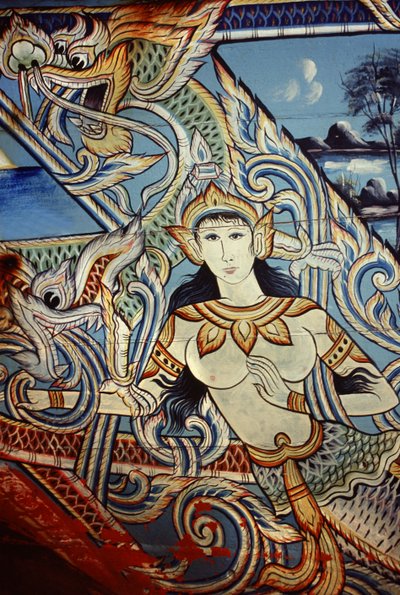 Koristeltu vene Etelä-Thaimaassa (maalattua puuta) tekijältä Thai School