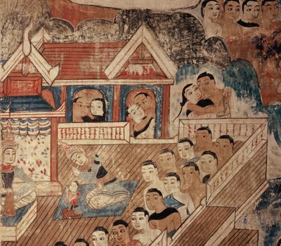 Yksityiskohta seinämaalauksesta tekijältä Thai School