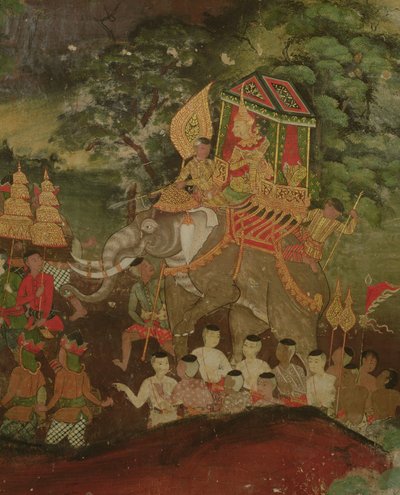 Kuningas Sanjaya norsussa, Wat Suwannaram, Dhonburi, 1831 tekijältä Thai School