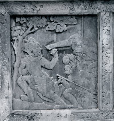 Yksi kohokuvioiden sarjasta, joka kuvaa Ramakienia (Ramayana) tekijältä Thai School