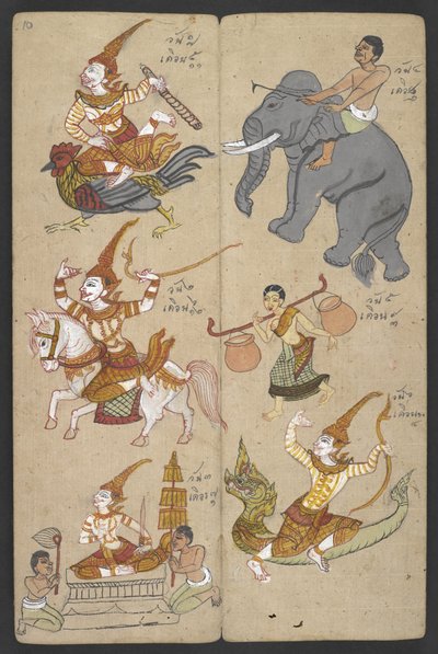 Tai 16455 f.10r, Animals from the Zodiac, from Phrommachat (pergamentti) tekijältä Thai School