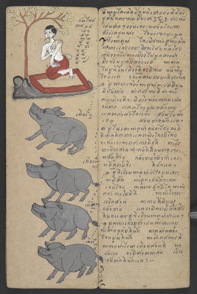Tai 16455 f.13r, Animals from the Zodiac, from Phrommachat (pergamentti) tekijältä Thai School