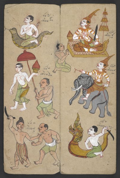 Tai 16455 f.2r, Animals from the Zodiac, from Phrommachat (pergamentti) tekijältä Thai School