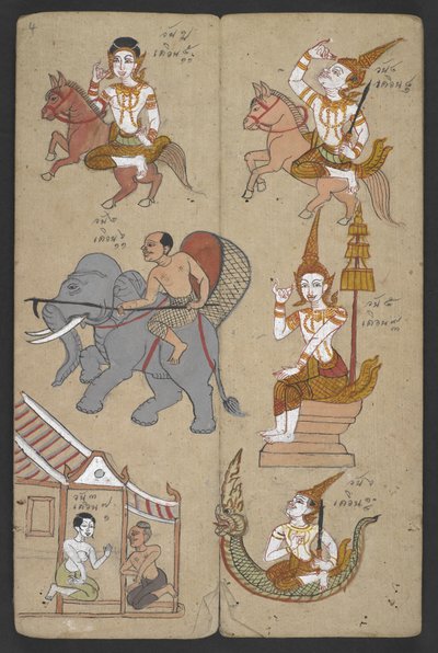 Tai 16455 f.4r, Animals from the Zodiac, from Phrommachat (pergamentti) tekijältä Thai School