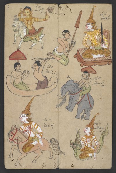 Tai 16455 f.6r, Animals from the Zodiac, from Phrommachat (pergamentti) tekijältä Thai School