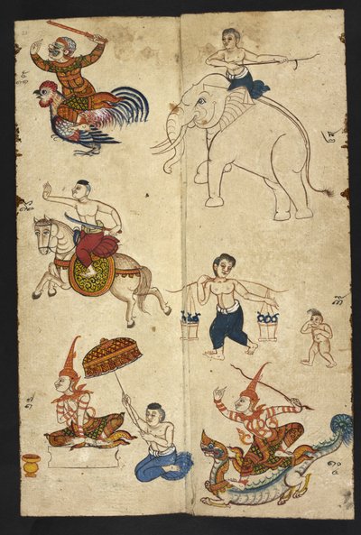 Tai 4830 f.21 The Year of the Rooster, "thaimaalaisesta ennustamiskäsikirjasta (Phrommachat), joka sisältää kiinalaiseen horoskooppiin perustuvia horoskooppeja" (muste ja väri paperille) tekijältä Thai School