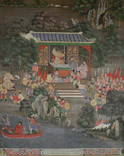 Kiinalaisvaikutteinen kohtaus, Sala Geng, Wat Bowonniwet Vihara, Bangkok tekijältä Thai School