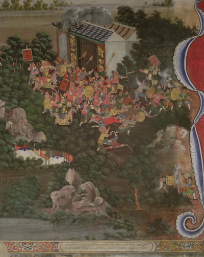Kiinalaisvaikutteinen kohtaus, Sala Geng, Wat Bowonniwet Vihara, Bangkok tekijältä Thai School