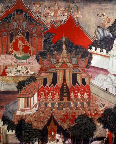 Kohtauksia Buddhan elämästä, 1800-luvun puoliväli (seinämaalaus) tekijältä Thai School