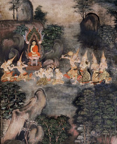 Buddhan kiusaus (seinämaalaus) tekijältä Thai School