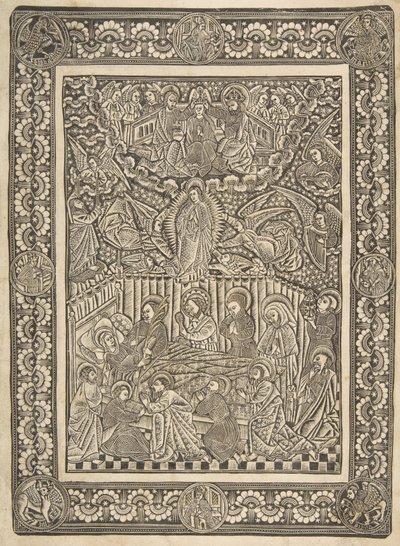 Neitsyen kuolema, taivaaseenotto ja kruunaus, n. 1470-85. tekijältä The Master of the Mountainlike Clouds