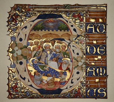 Marlay Cutting IT.18 Neitsyt Marian Ylösnousemus, Santa Mattia in Murano, Venetsia, noin 1450 (lehtikultaa ja temperaa pergamentilla). tekijältä The Master of the Murano Gradual