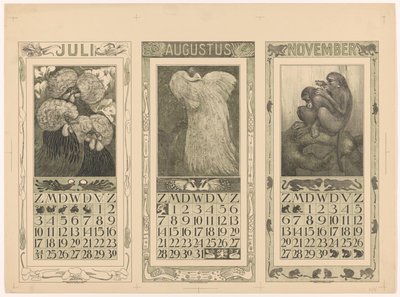 Heinä-, elo- ja marraskuun 1910 kalenterit tekijältä Theo van Hoytema