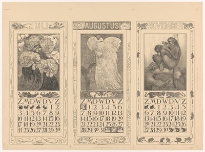 Heinä-, elo- ja marraskuun 1910 kalenterit tekijältä Theo van Hoytema