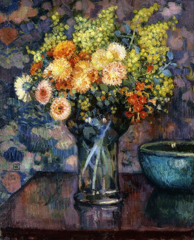 Kukkien maljakko; Vase de Fleurs, n. 1911 tekijältä Théo van Rysselberghe