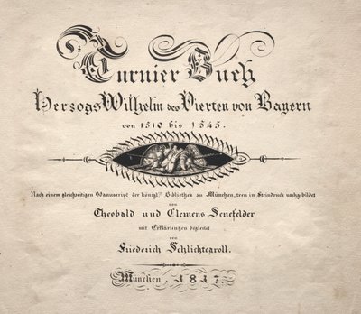Kirja turnauksista: Nimilehti, 1817. tekijältä Theobald Senefelder