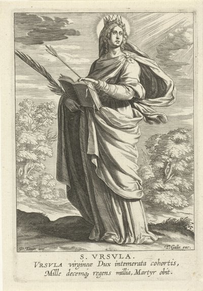 Pyhä Ursula S. Vrsvla (otsikko esineessä) Feminine heiligen (sarjan nimi) Mirror Illuminated Virgin (sarjan nimi) tekijältä Theodoor Galle