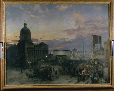 Washington Street, Indianapolis At Dusk (öljy kankaalle) tekijältä Theodor Groll