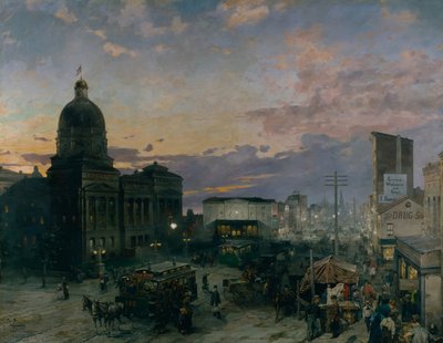 Washington Street, Indianapolis hämärässä, 1892-1895 tekijältä Theodor Groll