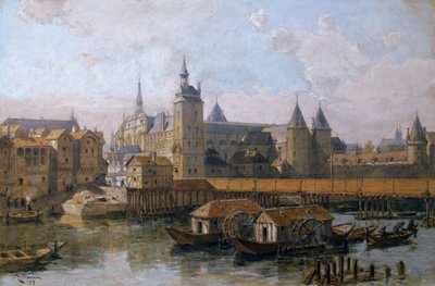 Ile de la Cite ja Palais de Justice (entinen Palais Royal) 1500-luvulla, 1917 tekijältä Theodor Josef Hubert Hoffbauer