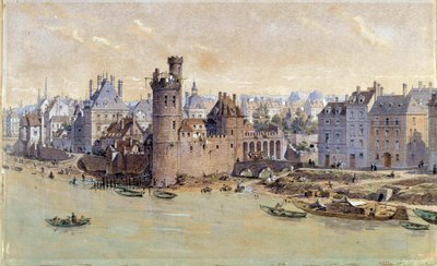 Näkymä Neslesin tornista Pariisissa 1600-luvulla. Theodore Joseph Hubert Hoffbauerin (1839-1922) akvarelli 1800-luku. Pariisi, Musee Carnavalet tekijältä Theodor Josef Hubert Hoffbauer