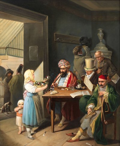Kreikkalaiset ja turkkilaiset wieniläisessä kahvilassa, 1824. tekijältä Theodor Leopold Weller