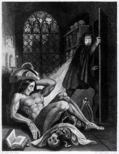 Kuvitus Mary Shelleyn (1797-1851) "Frankensteinista" tekijältä Theodor M. von Holst