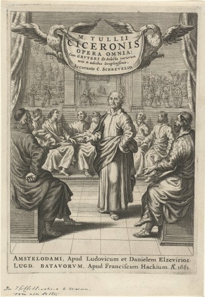 Cicero ja keskustelevat luvuista Nimisivu: Cicero, Opera omnia, 1661 tekijältä Theodor Matham