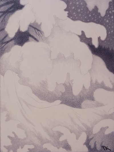 Nukkuva nainen helmistä ja pellavavaatteista tekijältä Theodor Kittelsen