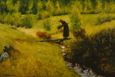 Vanha nainen (vaimo) virran rannalla tekijältä Theodor Kittelsen