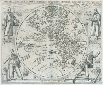 Amerikan kartta, 1590-1601 tekijältä Theodor de Bry