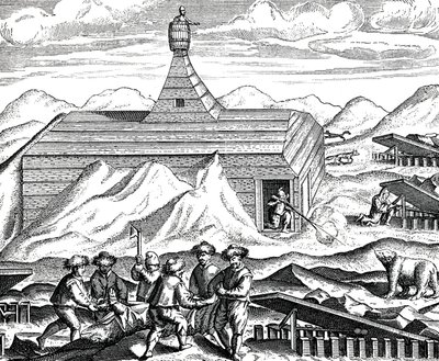 Karhun leikkaaminen pohjoisnavalla, n. 1600 (kaiverrus) tekijältä Theodor de Bry