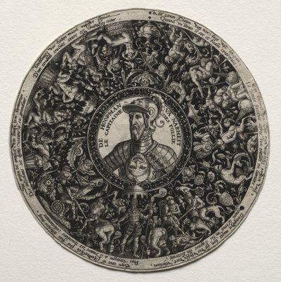 Suunnittelu medaljoneilla varustettuun astiaan tekijältä Theodor de Bry