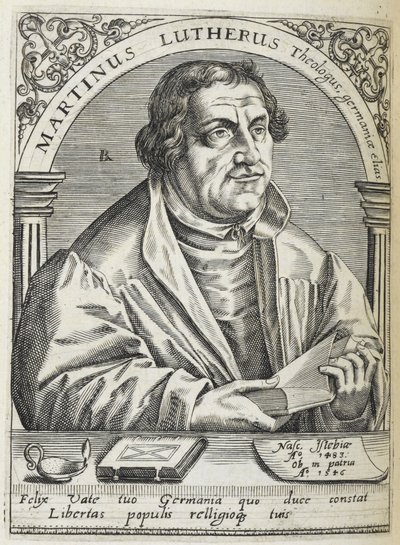 Martti Luther. (1483-1546). Saksalainen uskonnollinen uudistaja ja uskonpuhdistuksen perustaja. Muotokuva. tekijältä Theodor de Bry