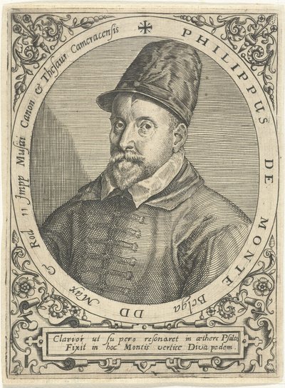 Muotokuva säveltäjä Philippe de Montesta 1521-1603, n. 1598 tekijältä Theodore de Bry