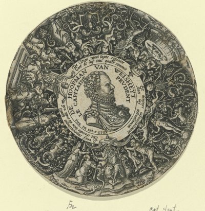 Oranssin prinssi William I:n muotokuva De Hoopman van Weisheyt / Le Capitaine Prudent (otsikko esineessä) tekijältä Theodor de Bry