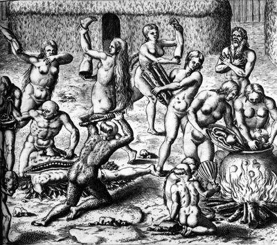 Kannibalismin kohtaus tekijältä Theodor de Bry
