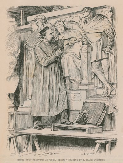 Henry Hugh Armstead työskentelee Albert Memorialilla (kaiverrus) tekijältä Theodore Blake Wirgman