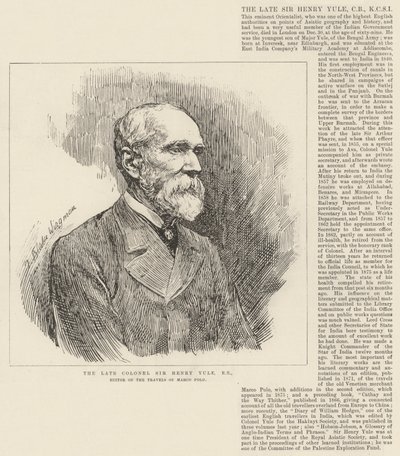 Edesmennyt eversti Sir Henry Yule, RE, The Travels of Marco Polo -lehden toimittaja tekijältä Theodore Blake Wirgman