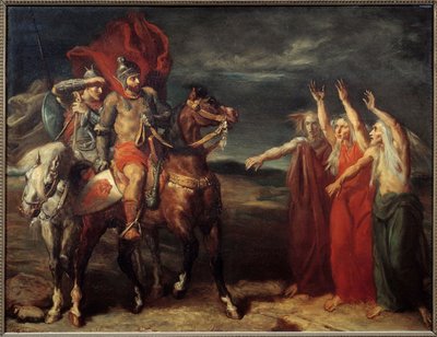 Macbeth ja kolme noitaa William Shakespearen näytelmän ”” MacBeth” I näytöksen 3. kohtaus. Theodore Chasseriaun (1819-1856) maalaus 1855 Su. 0,72x0,9 m Pariisi, musee d