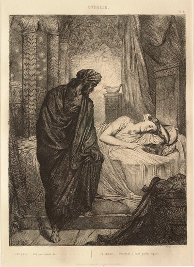 Othello-sarja: nro 11 (5. näytös, 2. kohtaus: Othello Desdemonan vuoteen äärellä) tekijältä Théodore Chassériau