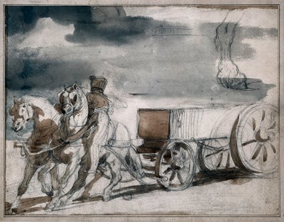 Kahden hevosen ampuma ammusvaunu tekijältä Theodore Gericault