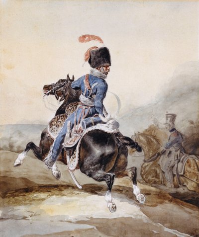 Tykistöupseeri laukkaa vasemmalle tekijältä Theodore Gericault
