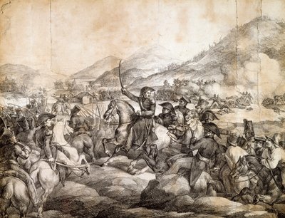 Chacabucon taistelu, helmikuu 1817, jossa Jose De San Martin voitti espanjan, kirjoittanut Theodore Gericault, piirustus, Argentiina tekijältä Theodore Gericault