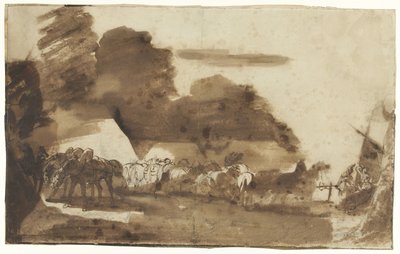 Bivouac hevosten ja sotilaiden kanssa tekijältä Theodore Gericault