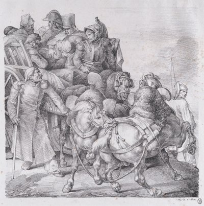 Haavoittuneita sotilaita kuljettava vaunu tekijältä Theodore Gericault