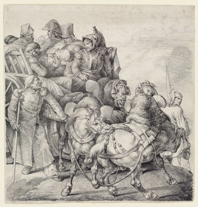 Haavoittuneita sotilaita kuljettava vaunu (A Wagon Full of Wounded Soldiers) tekijältä Theodore Gericault