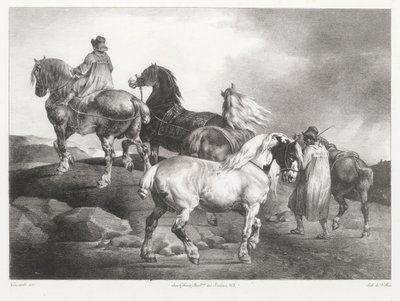 Markkinoille vietävät hevoset (Horses Being Led to the Fair) tekijältä Theodore Gericault