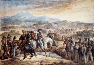 Chilen itsenäisyyssota: "" Näkymä Maipun taistelusta (Maipo lähellä Santiago de Chileä 5.4.1818"" Theodore Gericaultin (1791-1824) akvarelli 1800-luvun Pariisi, Kuvataidekoulu tekijältä Theodore Gericault